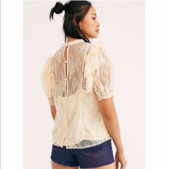 Free People Secret Admirer Mock Neck  Cream Lace Top. Size S. - Picture 2 of 15